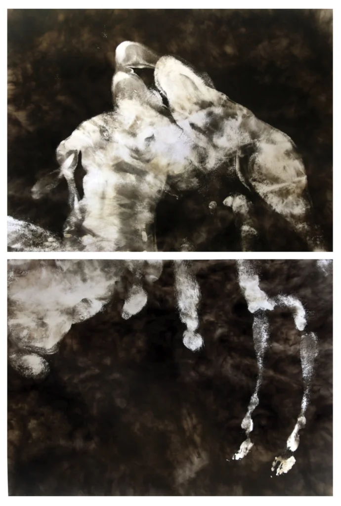 Jacobo Alonso’s The Situated Body: Reconfiguring the Symbolic rendered in black and white soot