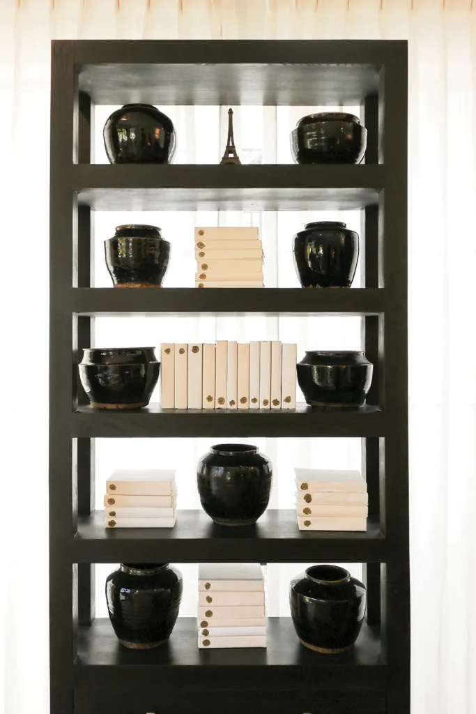 Sleek dark bookshelves
