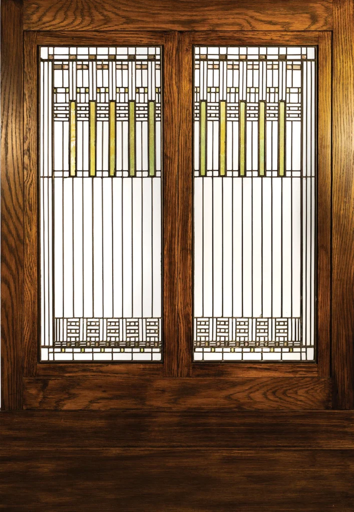 Leaded-glass dining room sideboard panels designed by Frank Lloyd Wright