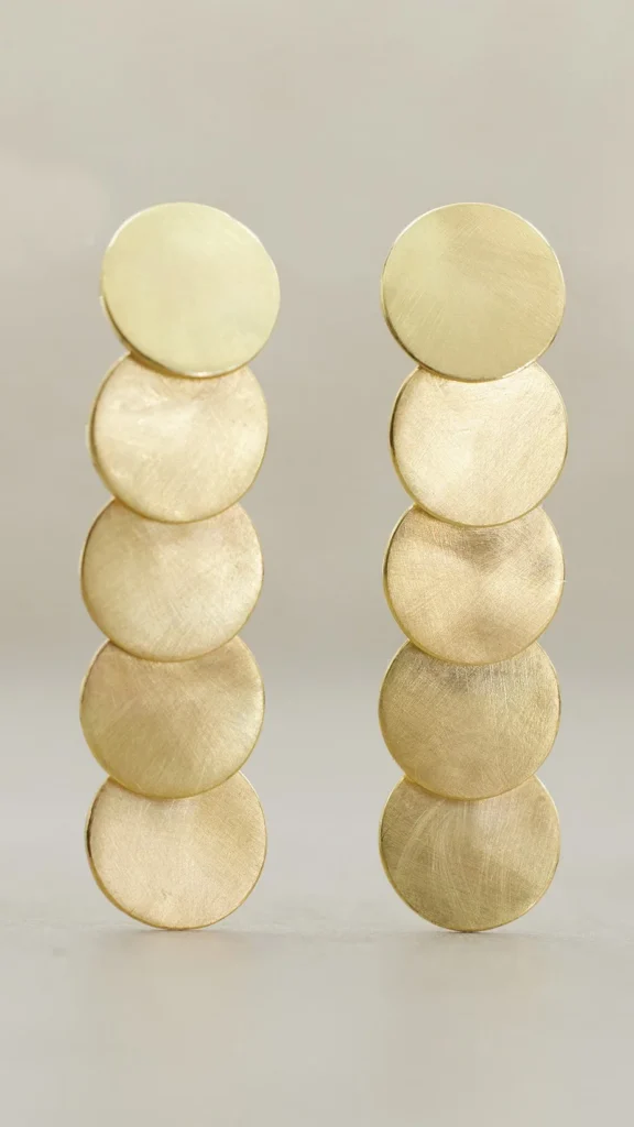 Gold disc drop earrings