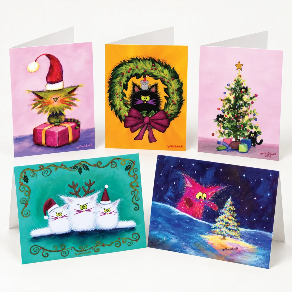 Five Cranky Cat holiday cards