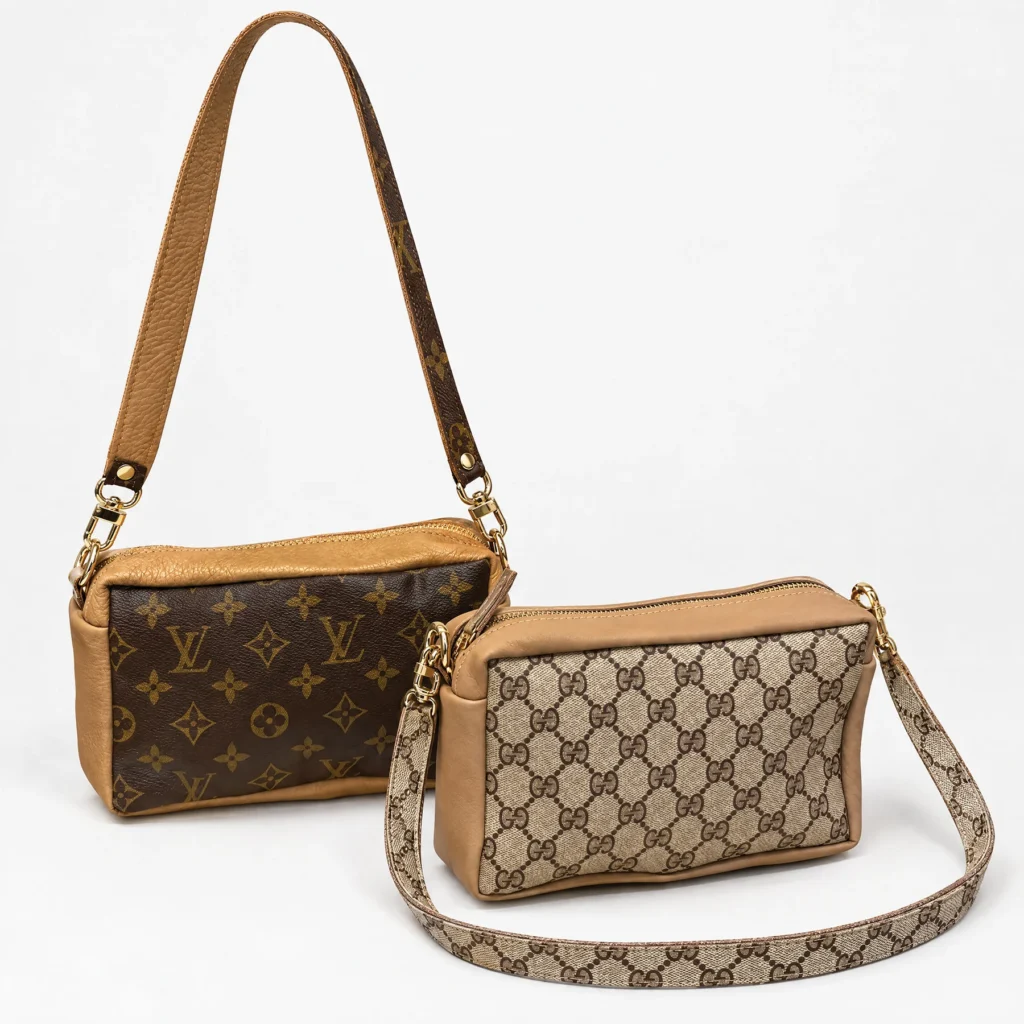 Two Beaudin bags made from reclaimed luxury leather