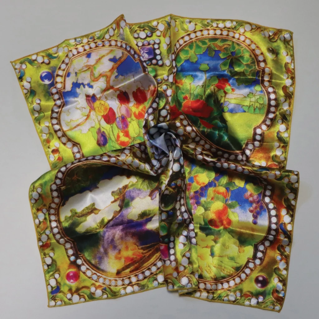 Silk neckerchief printed with Tiffany’s Four Seasons designs
